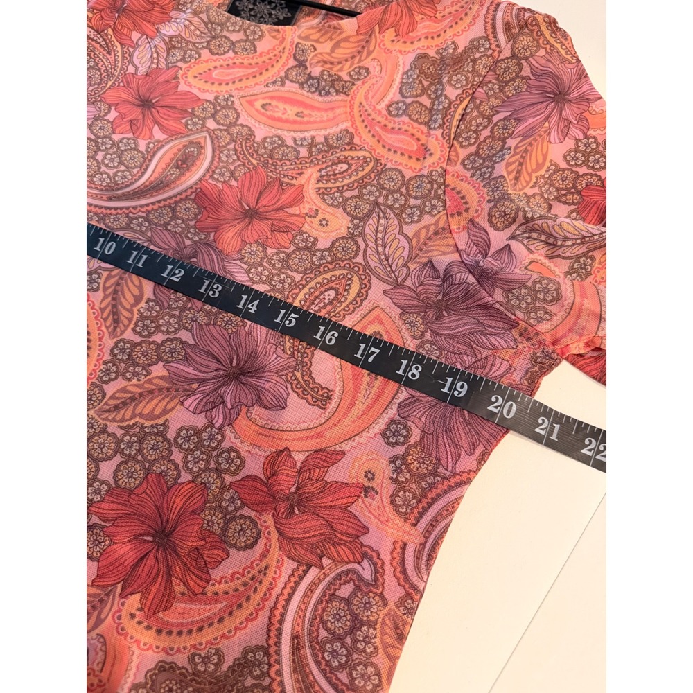 Johnny Was Jade Pink Orange Paisley Floral Mesh Mini Dress Womens XL Bohemian - Picture 7 of 9